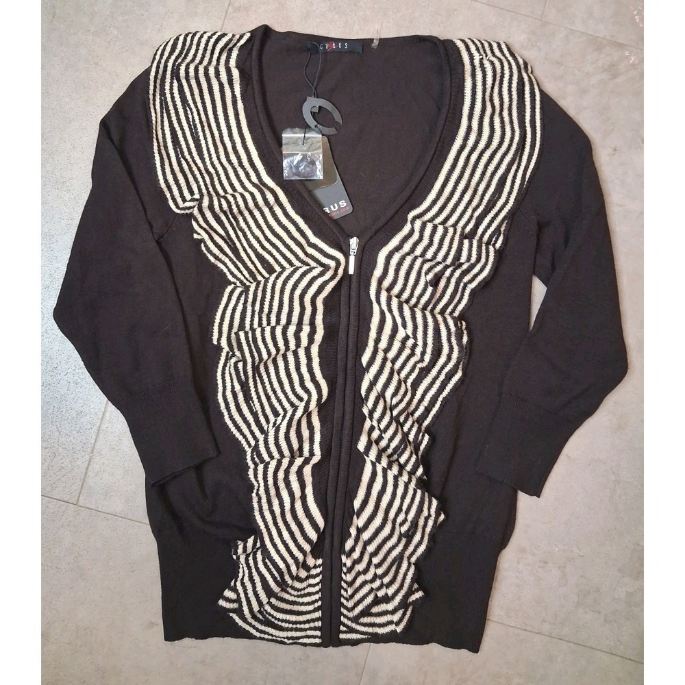 Ruffle Style Cardigan Women Size Large Zip Up Girly Old Money Work Wear - Picture 2 of 10
